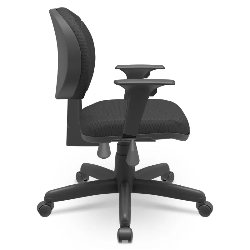 Cadeira Executiva Operativa Ergonômica NR17 com Back System, Braços Reguláveis e Tecido Poliéster Preto – Plaxmetal