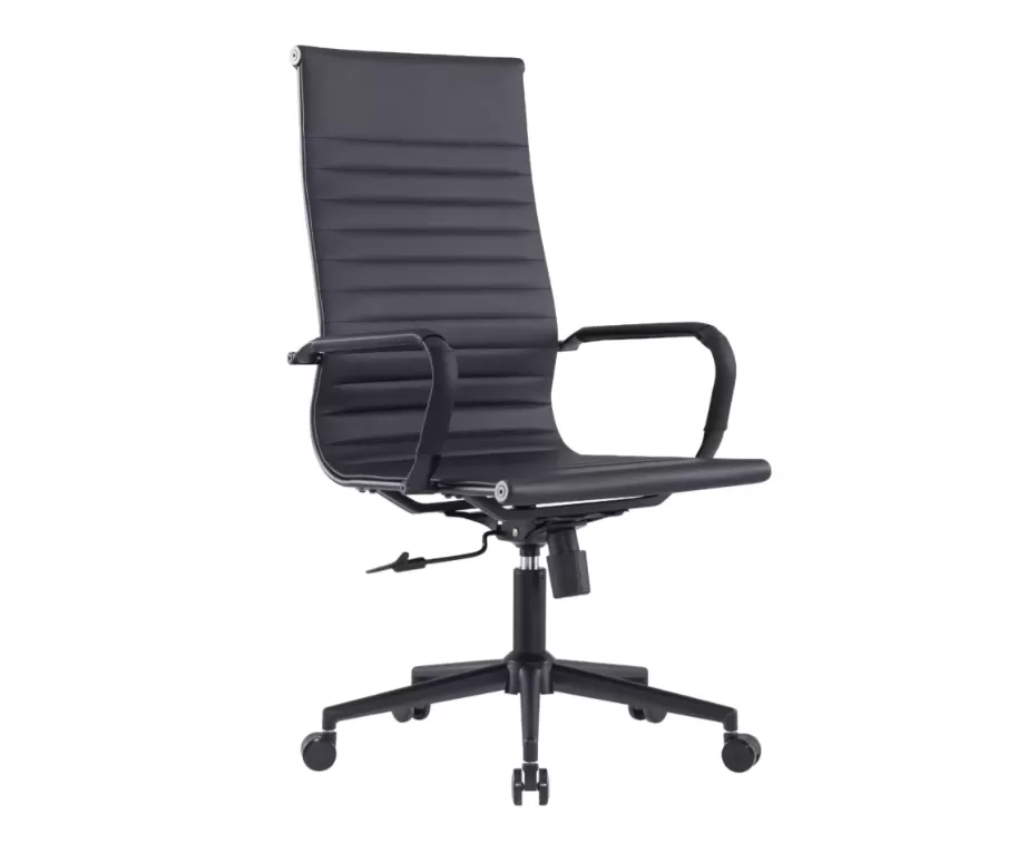 Cadeira Presidente Manhattan Black em Couro Ecológico PU com Sistema Relax e Base Black – Fratini