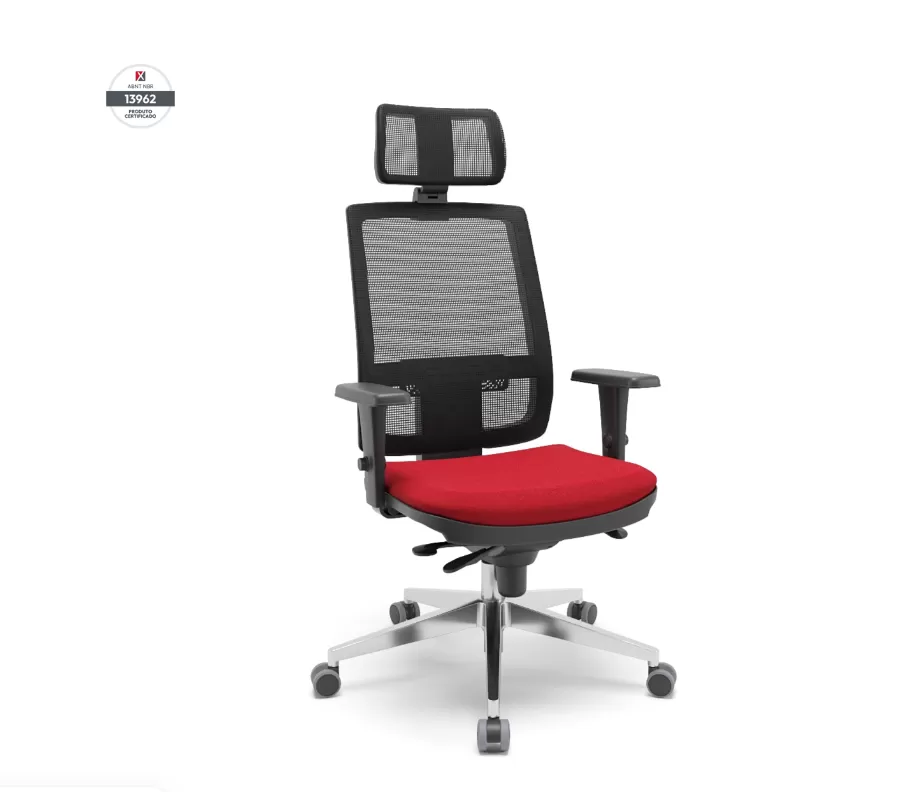 Cadeira Presidente Brizza Ergonômica NR17 com Apoio de Cabeça e Base Piramidal Cromada – Plaxmetal