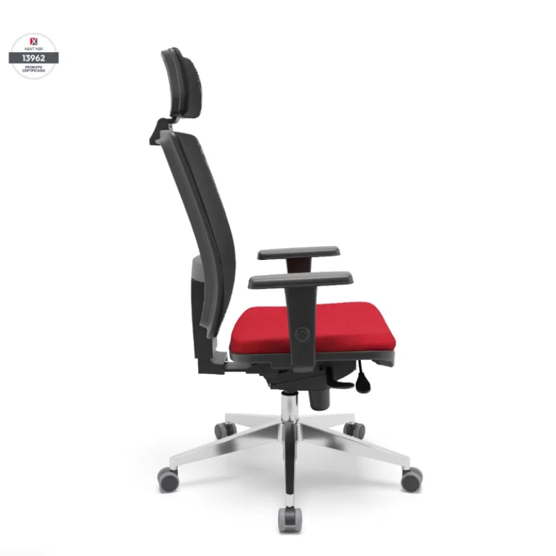 Cadeira Presidente Brizza Ergonômica NR17 com Apoio de Cabeça e Base Piramidal Cromada – Plaxmetal