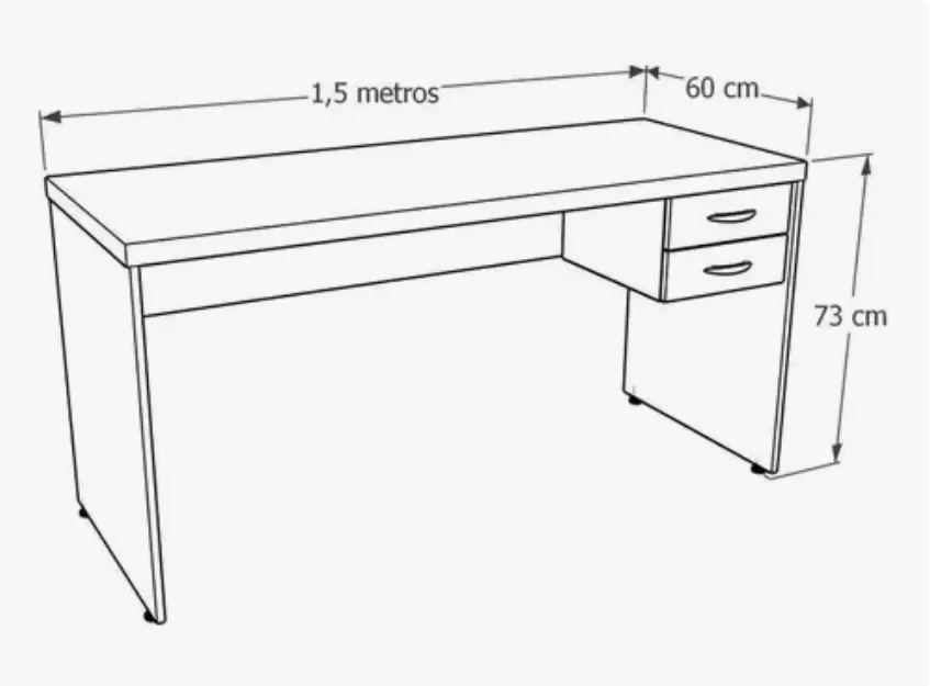 Mesa Reta Express 1,50 x 0,60 x 0,74 m com 2 Gavetas e Chave – Nogal / Preto – 40 mm – Gebb Work