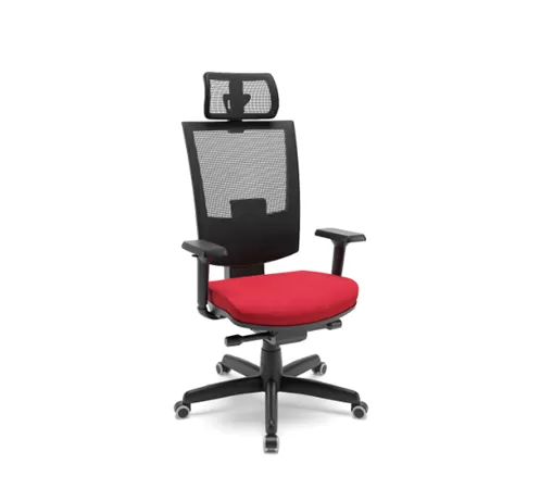 Cadeira Presidente Flash Ergonômica NR17 com Apoio de Cabeça, Assento em Poliéster Preto, Base RPP e Braços Reguláveis – Plaxmetal