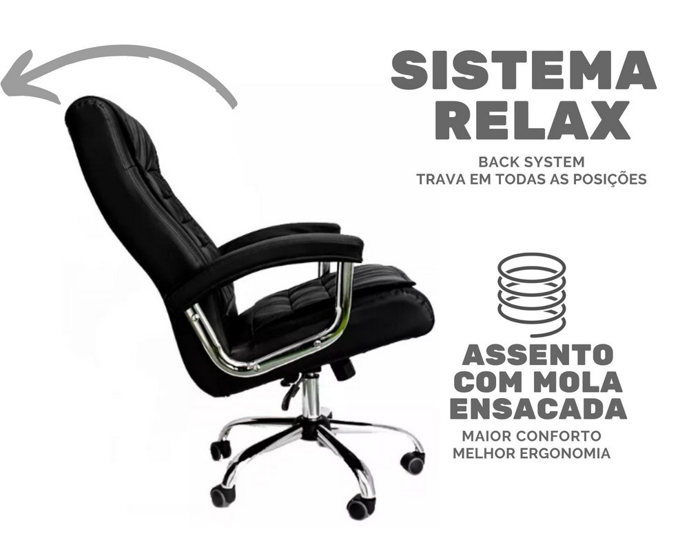 Cadeira Presidente Califórnia Ergonômica NR17 com Molas Ensacadas, Mecanismo Sincronizado e Base Cromada – Fratini