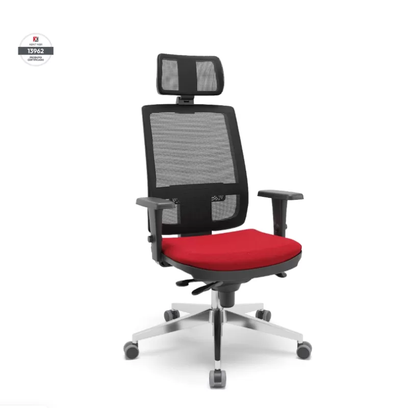 Cadeira Presidente Brizza Ergonômica NR17 Com Apoio De Cabeça E Base Piramidal Cromada – Plaxmetal
