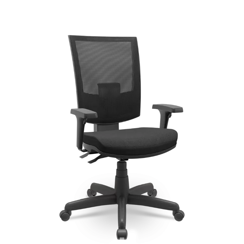 Cadeira Presidente Flash Ergonômica NR17 Com Assento Em Poliéster Preto, Base RPP E Braços Reguláveis – Plaxmetal