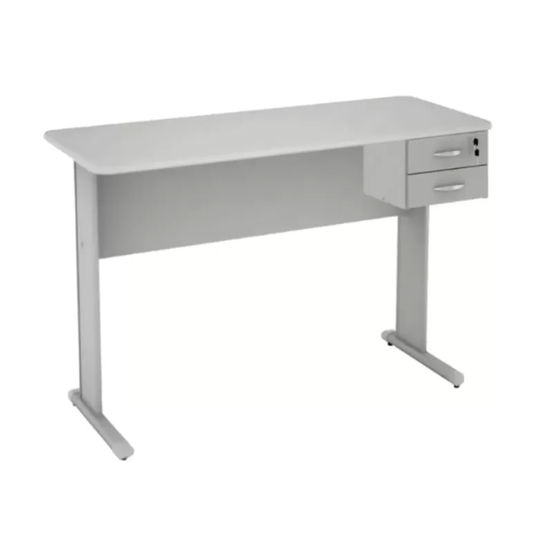 Mesa Reta Uno 1,20 X 0,60 X 0,74 M Com Gaveteiro Fixo 2 Gavetas E Chave – Cristal – 15 Mm – Marzo