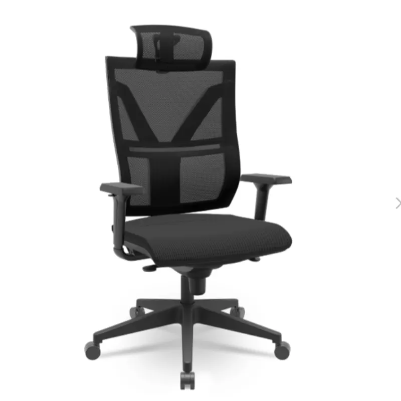 Poltrona Presidente Darix X+ Ergonômica NR17 Com Mecanismo Sincron, Assento Sintético Preto E Apoio De Cabeça – Plaxmetal
