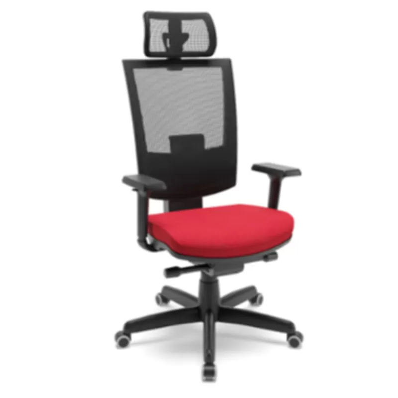 Cadeira Presidente Flash Ergonômica Nr17 Com Apoio De Cabeça, Assento Em Poliéster Preto, Base Rpp E Braços Reguláveis – Plaxmetal